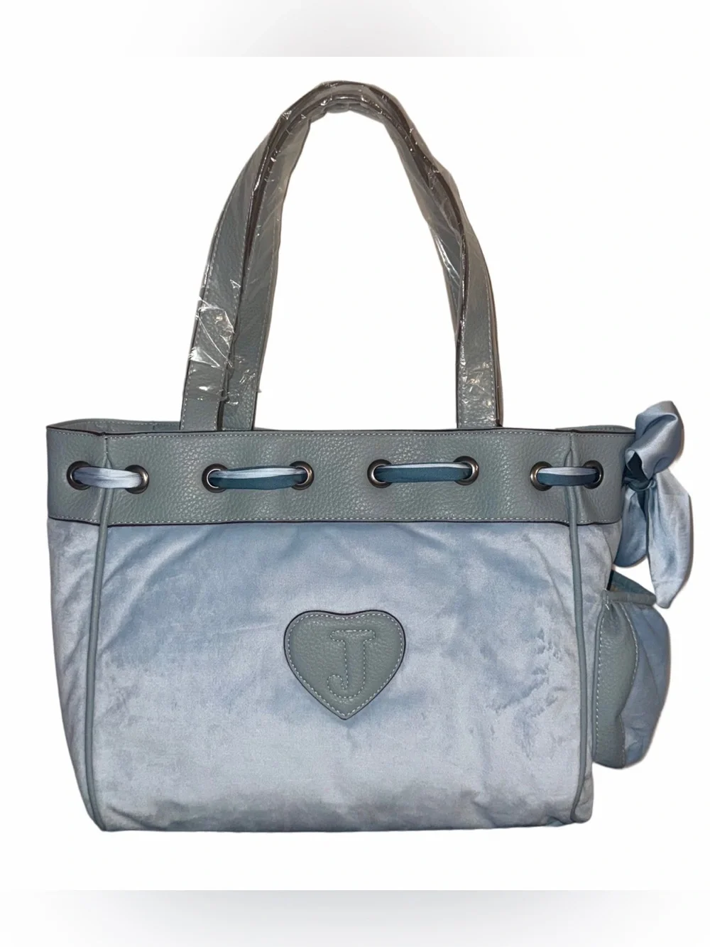 Juicy Couture Daydreamer Shopper Tote Bag in Dusk Blue Velour & Faux Leather